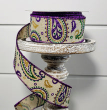 Load image into Gallery viewer, RGC137518-1.5&quot;x10yd Paisley on Royal Wired Ribbon-Natural/Purple/Gold/Emerald - TCTCrafts