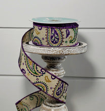 Load image into Gallery viewer, RGC137518-1.5&quot;x10yd Paisley on Royal Wired Ribbon-Natural/Purple/Gold/Emerald - TCTCrafts