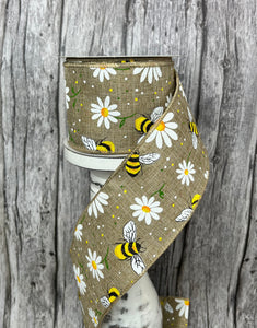 2.5"x10YD Bumble Bee/Daisy Ribbon on Royal - Whimsical Charm for Spring Crafts and Decor -RGC184801