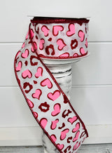2.5"x10YD Heart Leopard Spots Valentine's Day Wired Ribbon - Pink/Red/White - Playful Romance for Crafts and Decor-(RGC189724) TCT Crafts