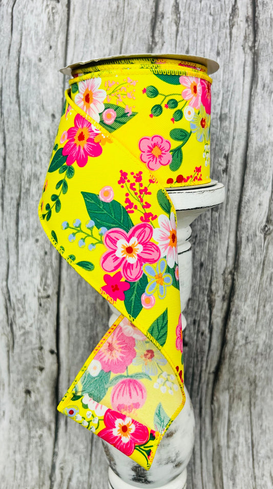 2.5"x10YD Graphic Floral Wired Ribbon - Vibrant Blooms for Colorful Crafts and Decor-RGE113329 TCT Crafts