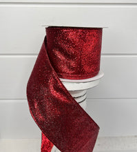 Load image into Gallery viewer, 2.5&quot;x10YD Red Glitter on Metallic Wired Ribbon - Sparkle and Shine for Your Projects-RJ603024
