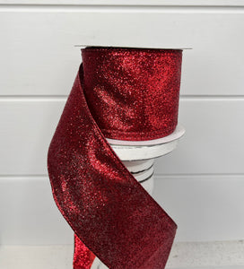 2.5"x10YD Red Glitter on Metallic Wired Ribbon - Sparkle and Shine for Your Projects-RJ603024