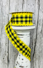 Load image into Gallery viewer, 1.5&quot;x10YD Yellow/Black Check Ribbon with Poms - Playful Charm and Vibrant Style- (RN585873)