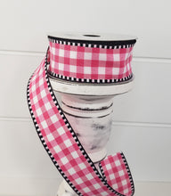 Load image into Gallery viewer, 1.5&quot;x10YD Hot Pink/White Gingham Check Wired Ribbon - Vibrant and Charming for Crafts and Decor (RW813811)