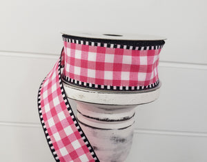 1.5"x10YD Hot Pink/White Gingham Check Wired Ribbon - Vibrant and Charming for Crafts and Decor (RW813811)