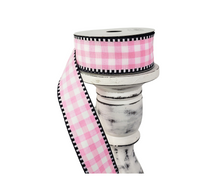 Load image into Gallery viewer, 1.5&quot;x10YD Light Pink/White Gingham Check Wired Ribbon - Vibrant and Charming for Crafts and Decor (RW8139)