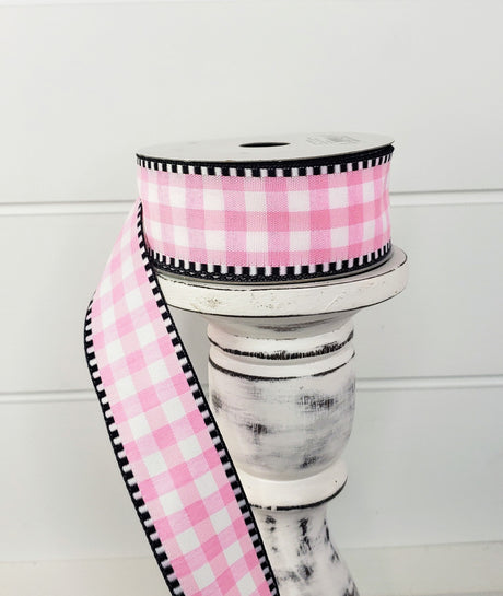 1.5"x10YD Light Pink/White Gingham Check Wired Ribbon - Vibrant and Charming for Crafts and Decor (RW8139) TCT Crafts