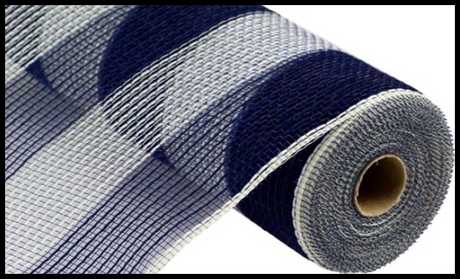 RY8314B7-10.5"x10yd Faux Jute/PP Wide Stripe Navy/Cream Mesh - TCTCrafts