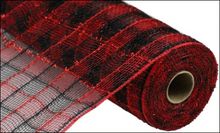 Load image into Gallery viewer, RY8412E6-10.25&quot; x 10yd Tinsel/PP/ Faux Jute Check Mesh-Red/Black