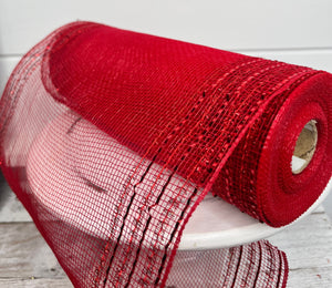 RY850724-10.25" x 10yd Red Tinsel Foil Wide Border Mesh