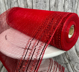 RY850724-10.25" x 10yd Red Tinsel Foil Wide Border Mesh