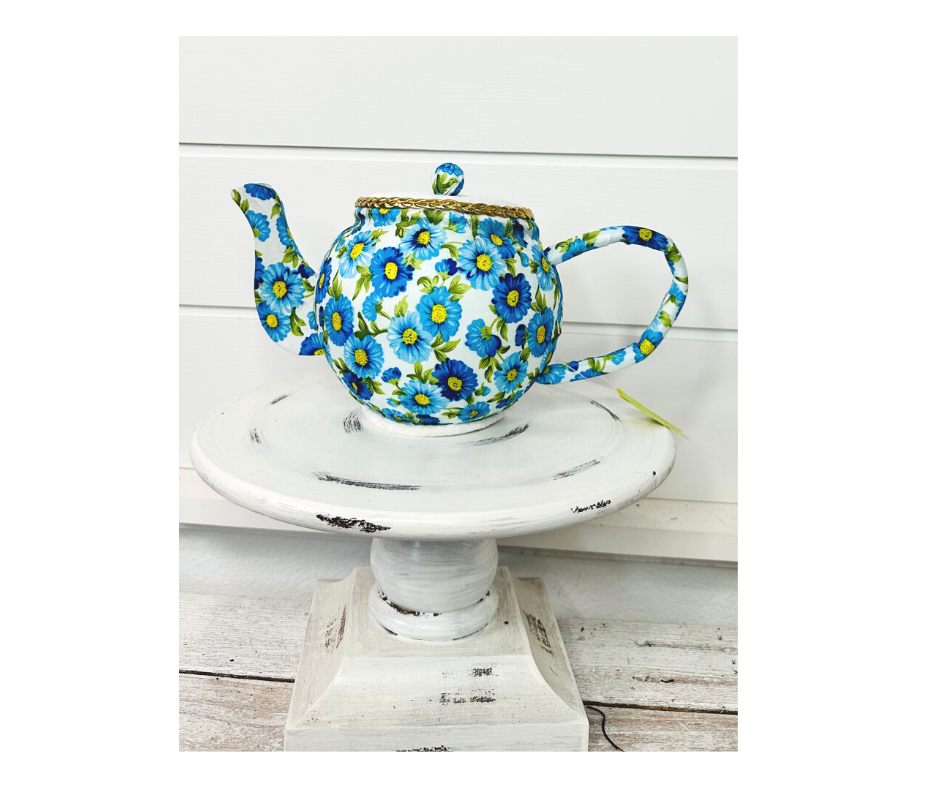 H6xW10 Blue Foam Tea Pot Ornament/Wreath Attachment: A Charming and Versatile Accent for Your Wreaths-63202BL