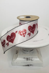 DS88-3375 2.5 inch Satin, Red/White "Love" Hearts Valentine's Day Ribbon - TCTCrafts