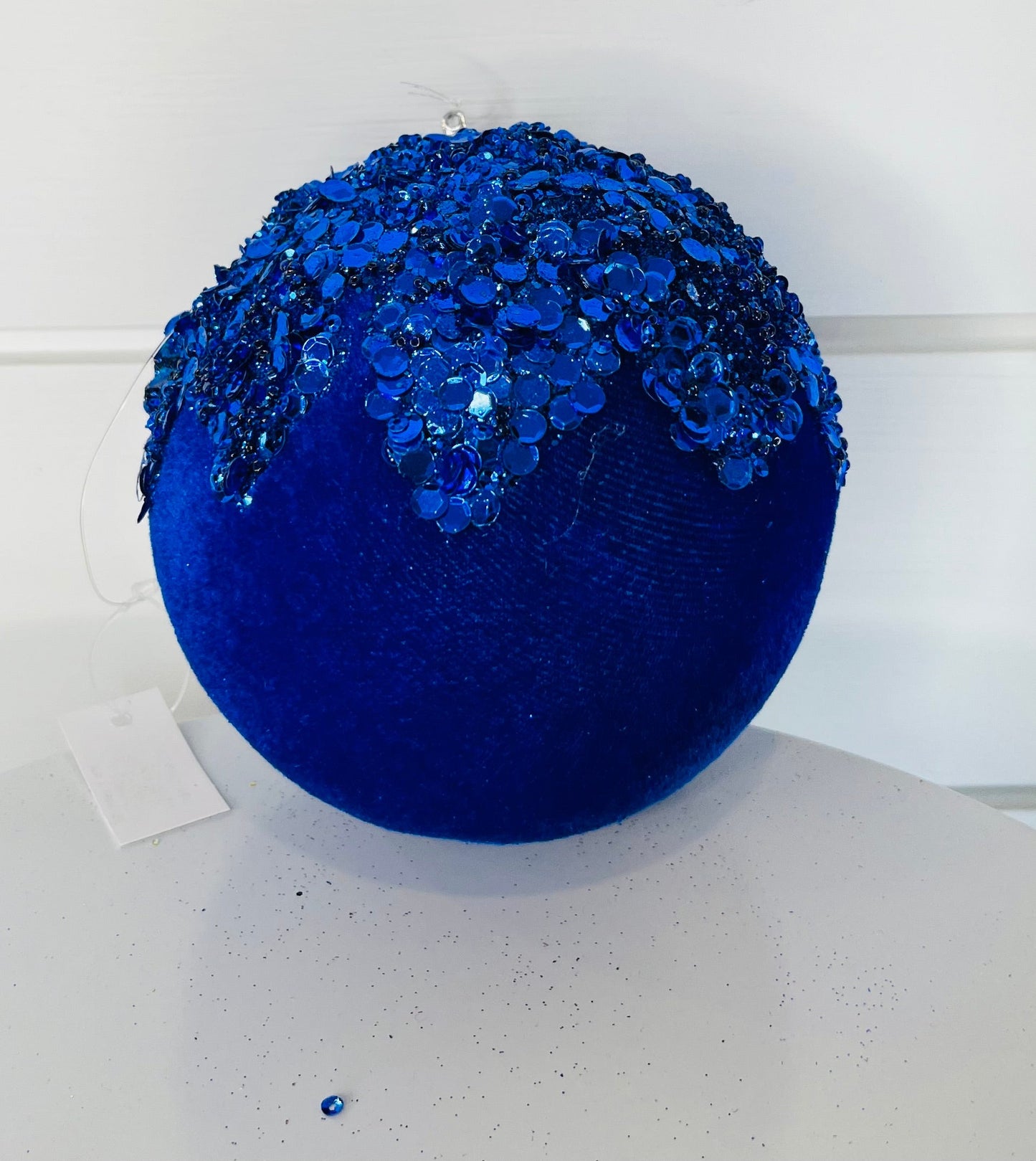 Sparkling Royal Blue Velvet Sequin Bead Glitter Christmas Ball Ornament - 4.75-XJ448125