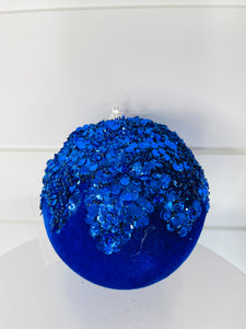 Sparkling Royal Blue Velvet Sequin Bead Glitter Christmas Ball Ornament - 4.75-XJ448125