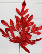 Load image into Gallery viewer, 23&quot; Glitter Leaf Spray - Sparkling Red Christmas Floral Accents-XS618224