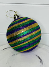 Vibrant Mardi Gras Elegance: 120mm Horizontal Stripe Ball Ornament - Purple/Gold/Green-XY852958 TCT Crafts