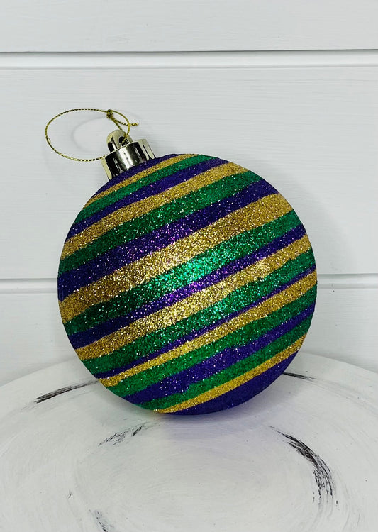 Vibrant Mardi Gras Elegance: 120mm Horizontal Stripe Ball Ornament - Purple/Gold/Green-XY852958 TCT Crafts