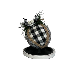 Classic Christmas Elegance: 3-Inch Buffalo Checked Ornament Ball in Black/White/Natural-(127071)