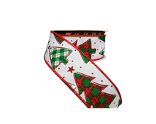 Load image into Gallery viewer, 1.5&quot;x10yd Christmas Plaid Tree Ribbon - White/Red/Emerald - Festive Elegance for Holiday Crafts and Decor(RGB105927)