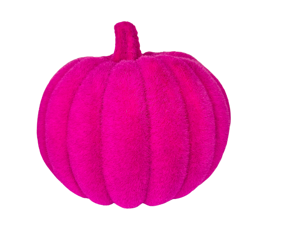 Flocked Pumpkin with Stem - Festive Halloween Decor in Your Choice of Pink, Black, Orange, or Purple - 8x7.25"-HA044398