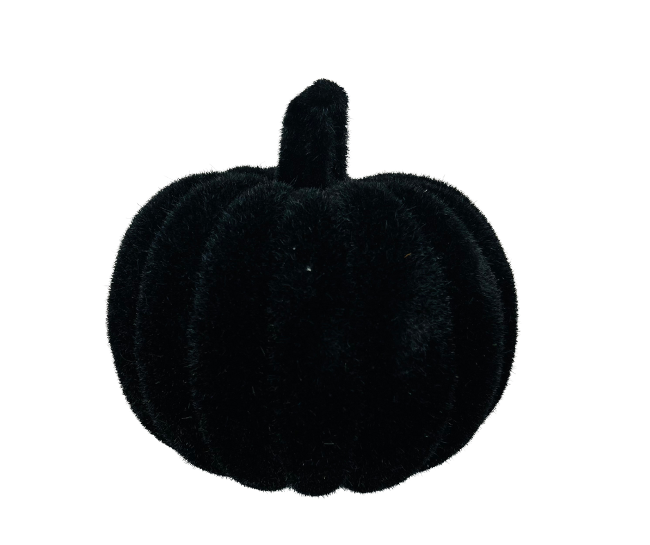 Flocked Pumpkin with Stem - Festive Halloween Decor in Your Choice of Pink, Black, Orange, or Purple - 8x7.25"-HA044398