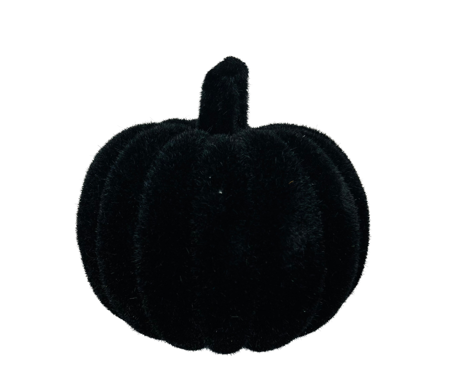 Flocked Pumpkin with Stem - Festive Halloween Decor in Your Choice of Pink, Black, Orange, or Purple - 8x7.25