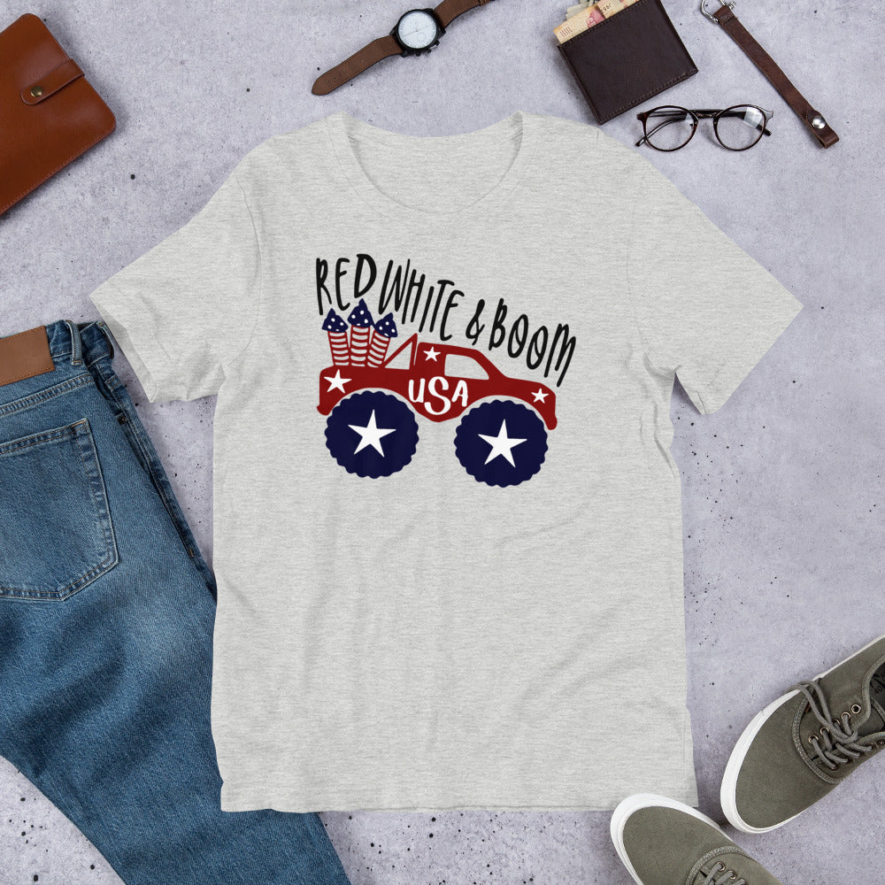 Short-Sleeve Patriotic T-Shirt,4th of July Shirt, Unisex Shirt for 4th of July,Red White & Boom Shirt,Memorial Day T-Shirt - TCTCrafts