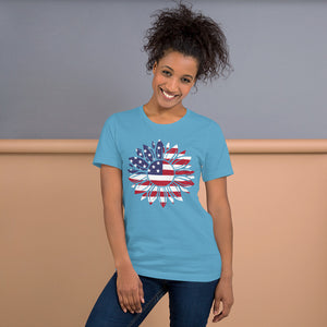 Short-Sleeve Women's Patriotic Shirt,Patriotic T-Shirt,Patriotic Sunflower Shirt,Memorial Day Shirt,USA Flag shirt - TCTCrafts