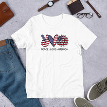 Load image into Gallery viewer, Peace,Love America patriotic T-Shirt, Patriotic 4th of July Shirt,patriotic shirt - TCTCrafts