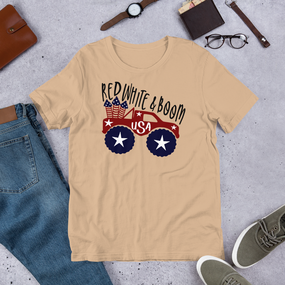 Short-Sleeve Patriotic T-Shirt,4th of July Shirt, Unisex Shirt for 4th of July,Red White & Boom Shirt,Memorial Day T-Shirt Printful