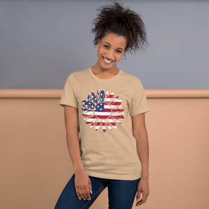 Short-Sleeve Women's Patriotic Shirt,Patriotic T-Shirt,Patriotic Sunflower Shirt,Memorial Day Shirt,USA Flag shirt
